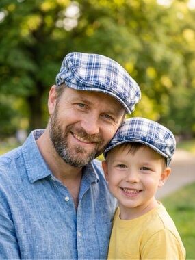 Blue Plaid Flat Cap - Matching Father & Son Newsboy Hats - Father’s Day gift